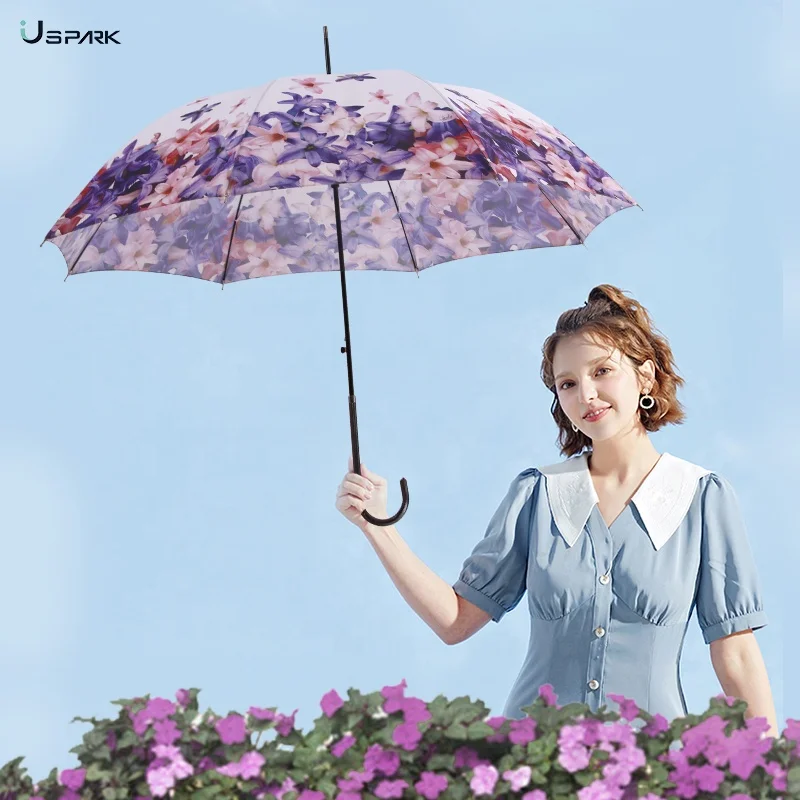 23inch Sublimation Flower Superfine Superlight Fashion Straight Umbrella For Women