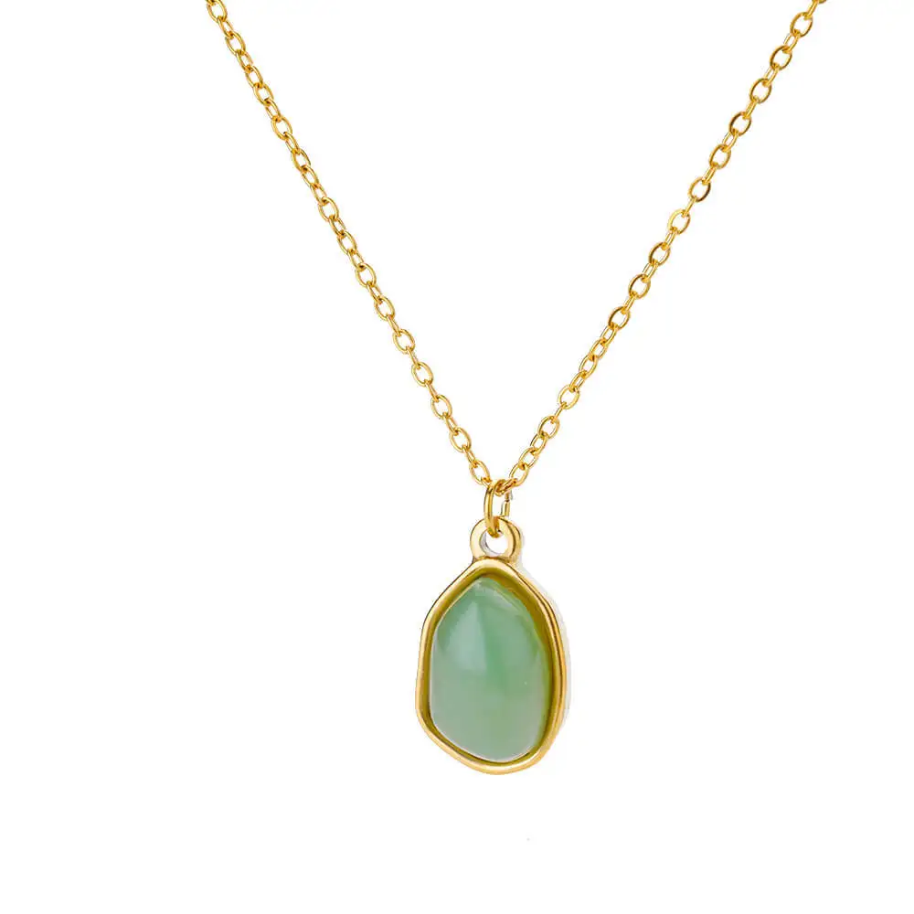 ODM Stainless Steel Fashion Green Aventurine Amethyst Crystal Stone Pendant Necklace Jewelry