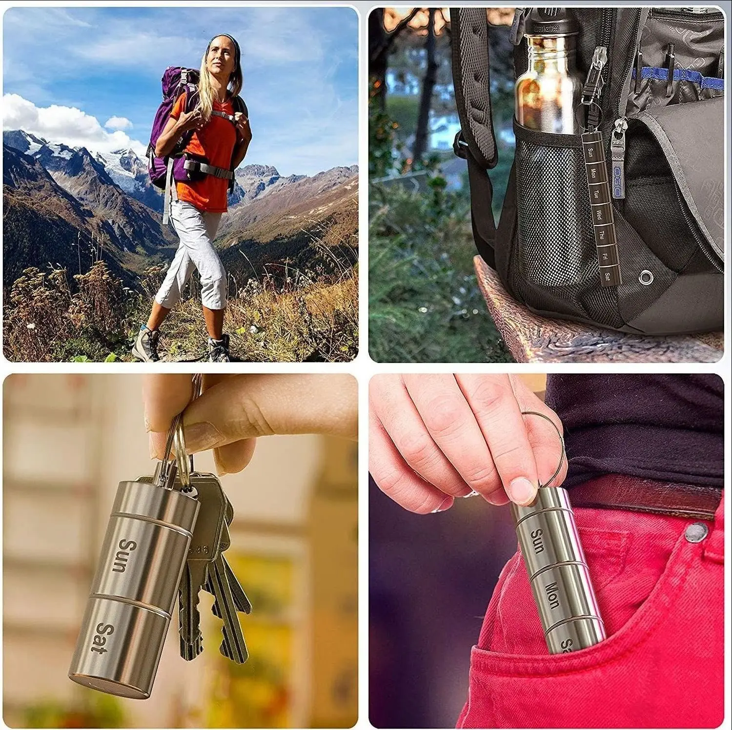 Waterproof Travel Round Designer Keychain 7days Weekly Medicine Storage Small Aluminum Pillbox Case