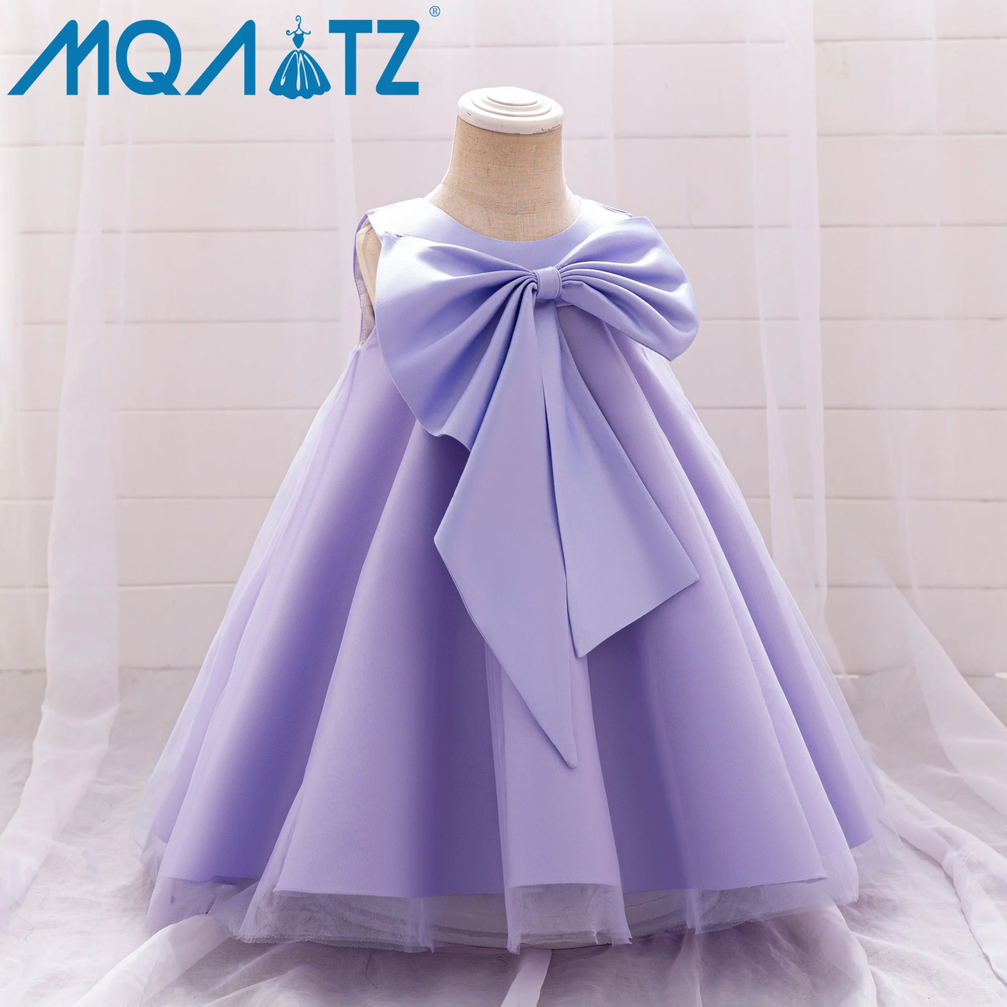 MQATZ Big Bow Girls Princess Dress sleeveless hot sale Satin Baby dress Kids 1 year Birthday Party Dresses LAL38