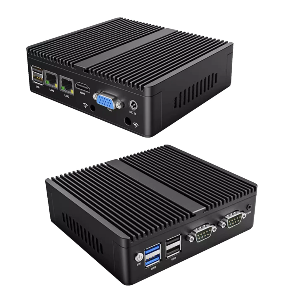 Fanless Industrial Mini pc j4125 N2840 N4000 J1900 Dual LAN Dual RS232 Win10/11 Pro Linux Ubuntu WIFI Desktop Computer Home pc