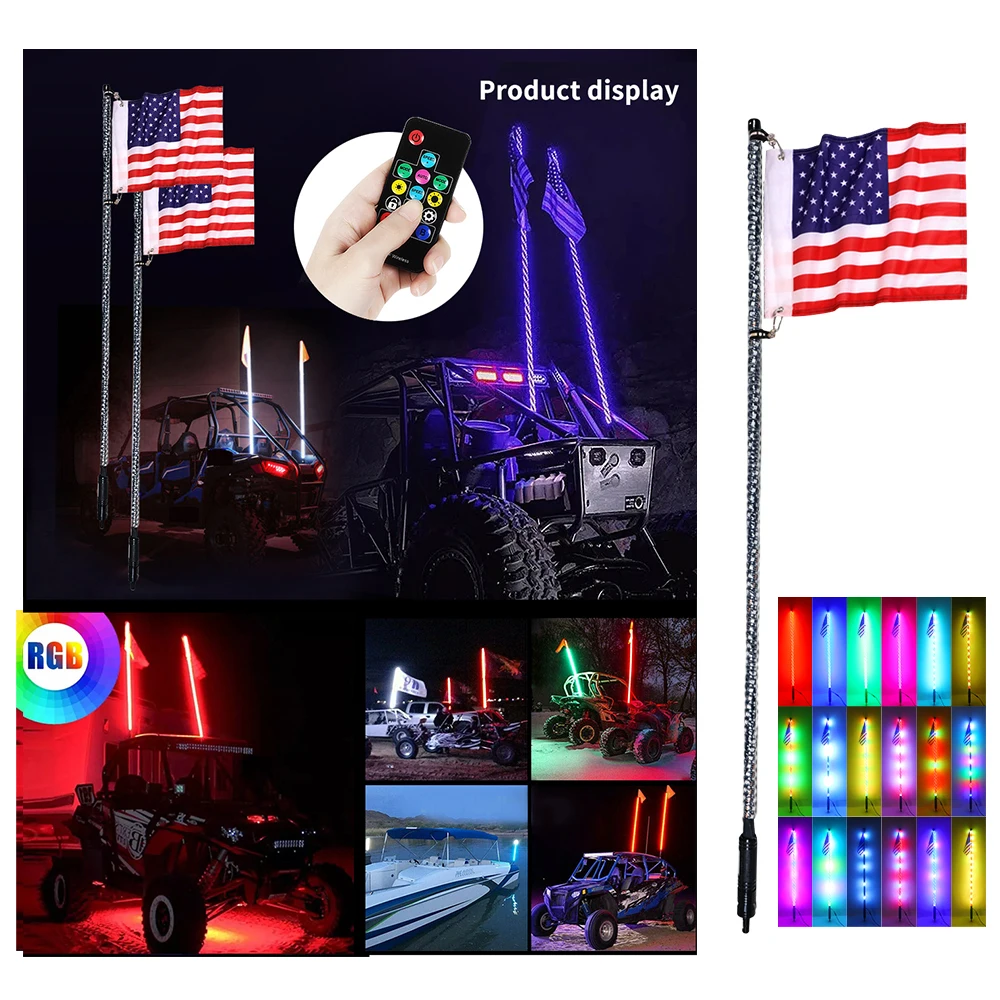 Цветная (rgb) флаг свет bluetooths удаленное управление с помощью приложения кнут светодиодная штыревые антенны огни чеканка цвет беспроводной спираль лампа
