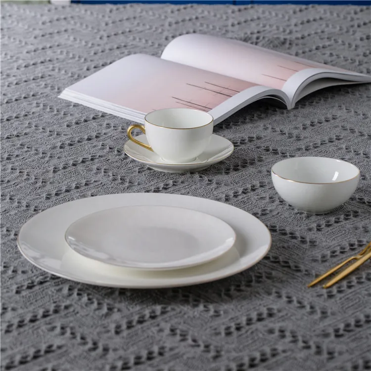 Elegance nordic white color gold rimmed  luxury porcelain tableware for weddings