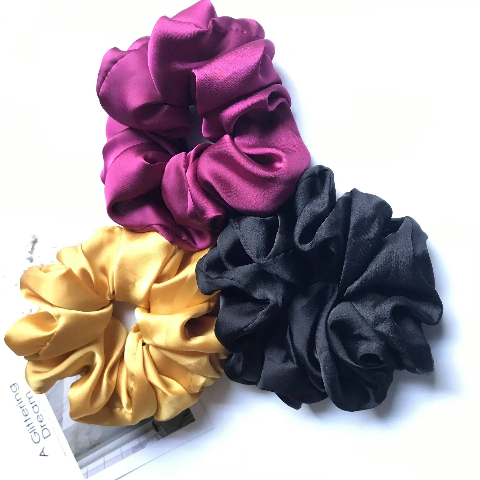 2020 Spring/Summer Korean Extra Large Smooth Satin Large Intestine Circle Hair Tie Fabric Pure Color Hair Rope Rubber Band