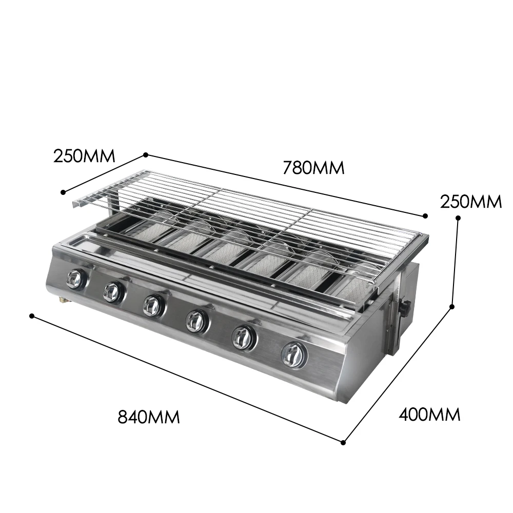 Gzkitchen коммерческих 6 горелки сжиженного газа барбекю Пикник плита из нержавеющей стали крышка непригорающий бездымный противень для дома и сада вечеринок