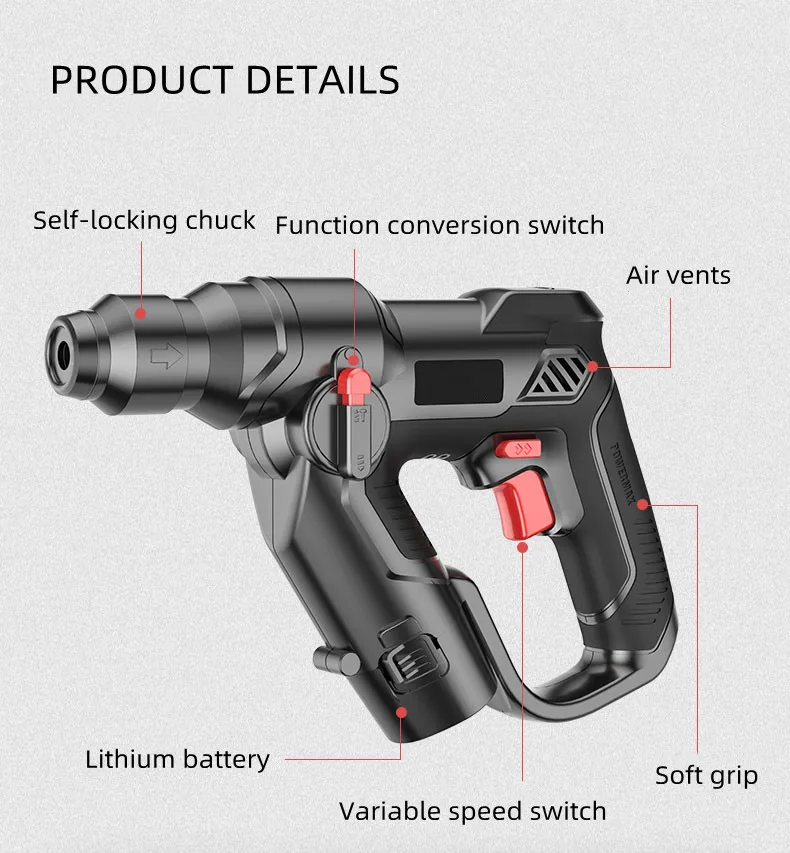 12V  Electric Power Drill Machine Rotary Drilling Machines Cordless Impact Rotary Hammer Drill