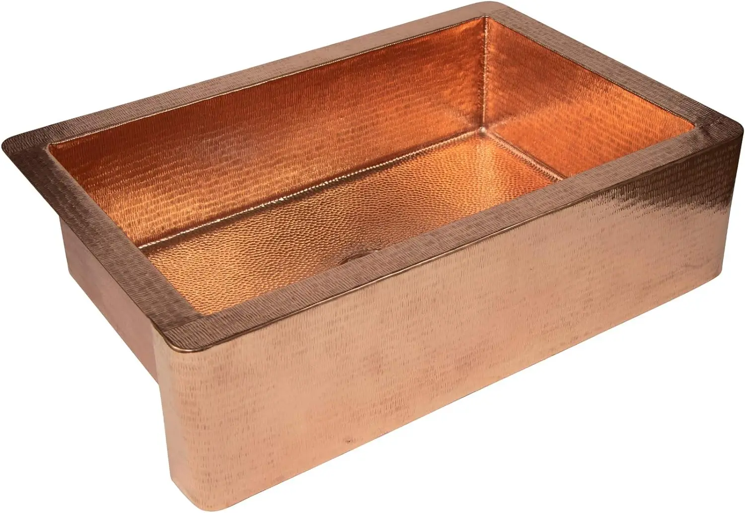 Farmhouse Copper Kitchen Sink Single Well Plain Straight Apron Hammered Copper Shiny Finish and Special Hammering on Lip Apro