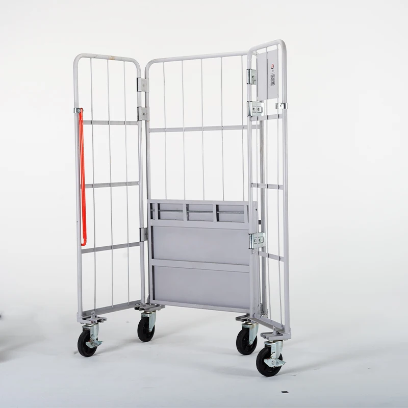 Wholesale Warehouse Galvanized Collapsible Folding 4 Wheel Cage Roller Trolley