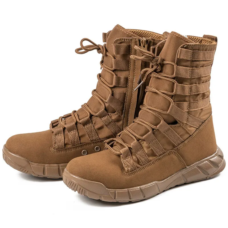 Outdoor Lightweight Mesh Breathable Mountain Climbing Boots Leather Black Green Tactical Boots with Zipper Hiking Boots for Men