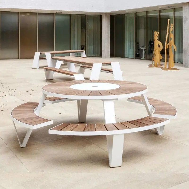 Outdoor Patio Hotel Restaurant Dining Plastic Wood Table And Chairs Modern Park Picnic Wooden Table With Bench