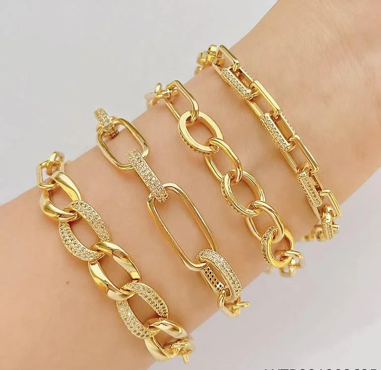Factory Direct Thick Cuba 18K Brass Fashion Pave Chain Bracelet