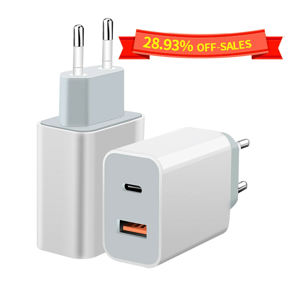 Dual Ports 18W Type-c wall Charger  QC3.0 Fast Charger USB charger for mobile phones