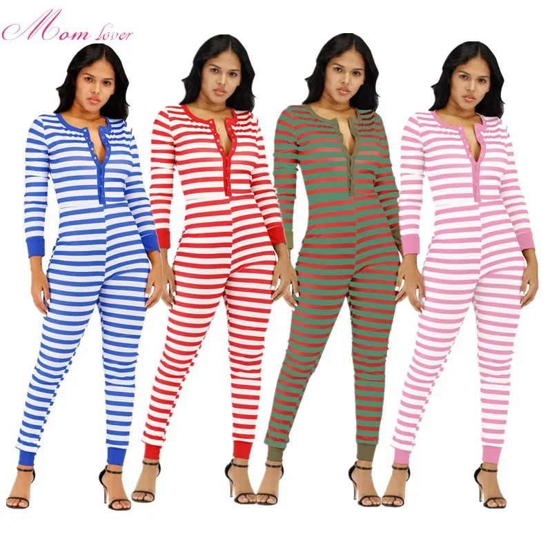 christmas onesie Long  pants onesie  red and green striped sleepwear women pajamas sexy  onesie for women