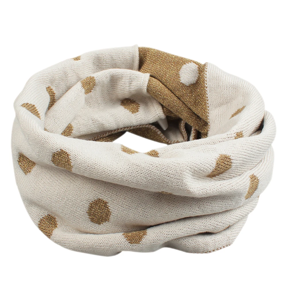 Winter Dots Scarf for Children 100% Acrylic Baby Neck Warmer Unisex Kids Knit Round Scarf Boys Girls