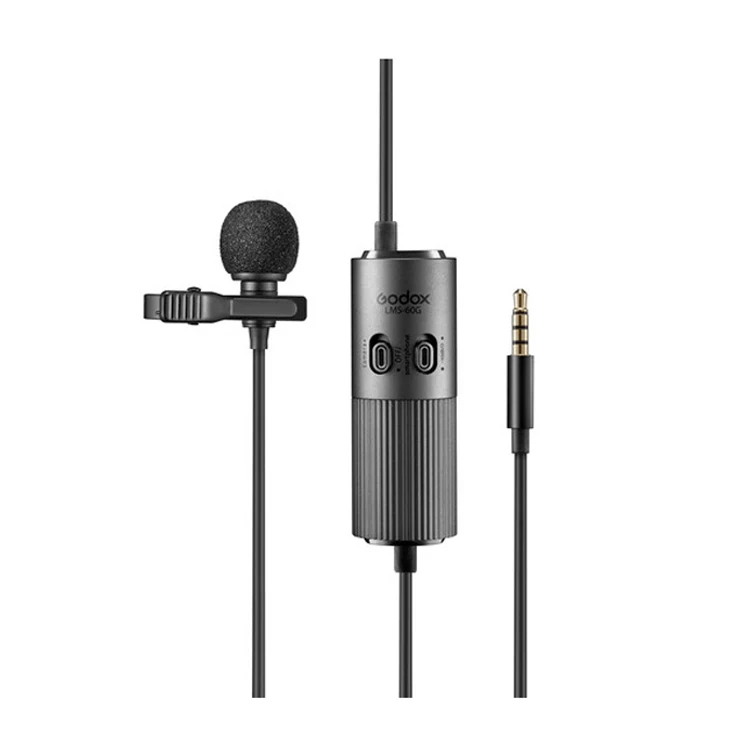 Godox LMS-60G 6m wired mic Recording Lapel Omnidirectional mini Lavalier Microphone for Live Equipment Smartphone and laptop
