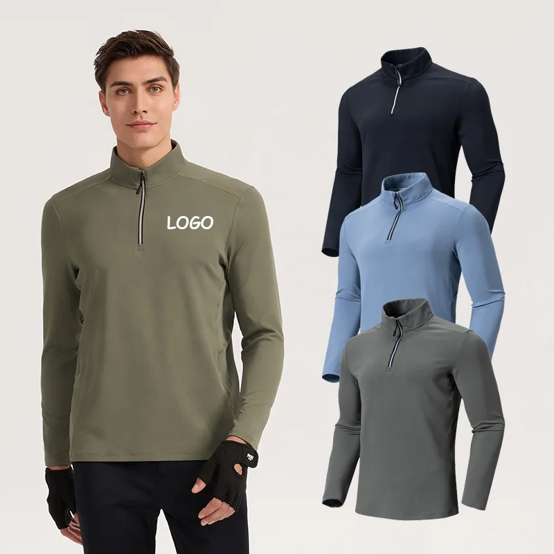 High Quality Half Zip Golf Pullover Sweatshirts Men Custom Logo Heavyweight Polyester Fleece Quarter Zip Men Jumpers