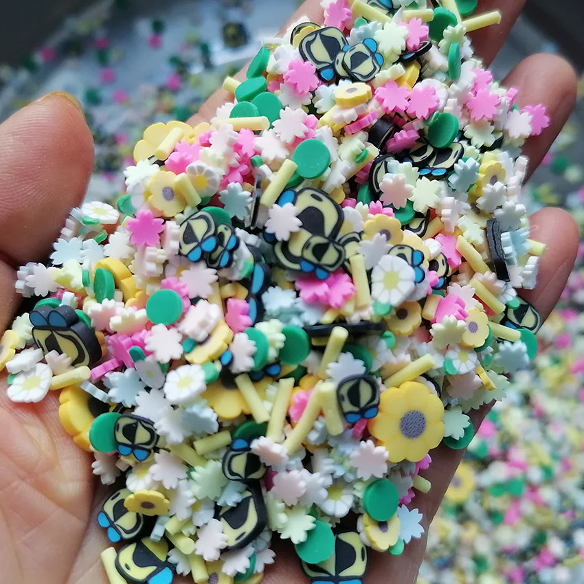 1000g DIY Craft Slime Filler Flower Polymer Clay Slices Sunflower Cherry Daisy Bee Mixture Polymer Clay Sprinkles