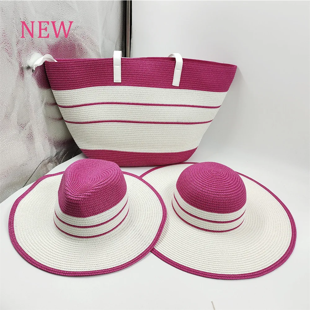 3 pcs outdoor beach hat with bag women handbags girl paper straw summer hats and bag set for women