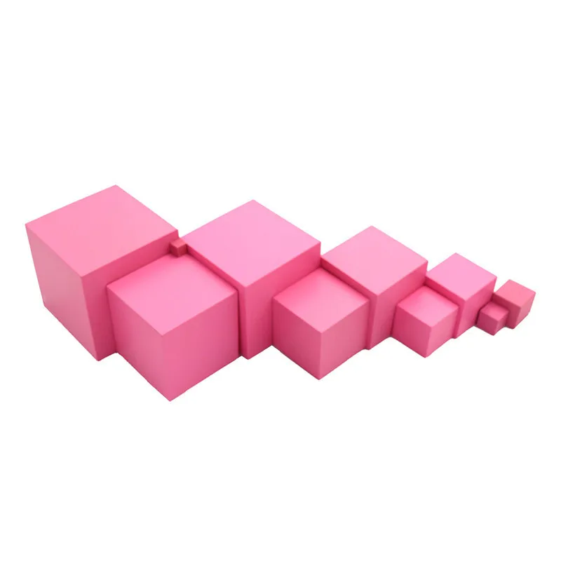 Preschool Toys Educational Montessori Sensorial Toys Solid Wood Cube Building Block Montessori Pink Tower
