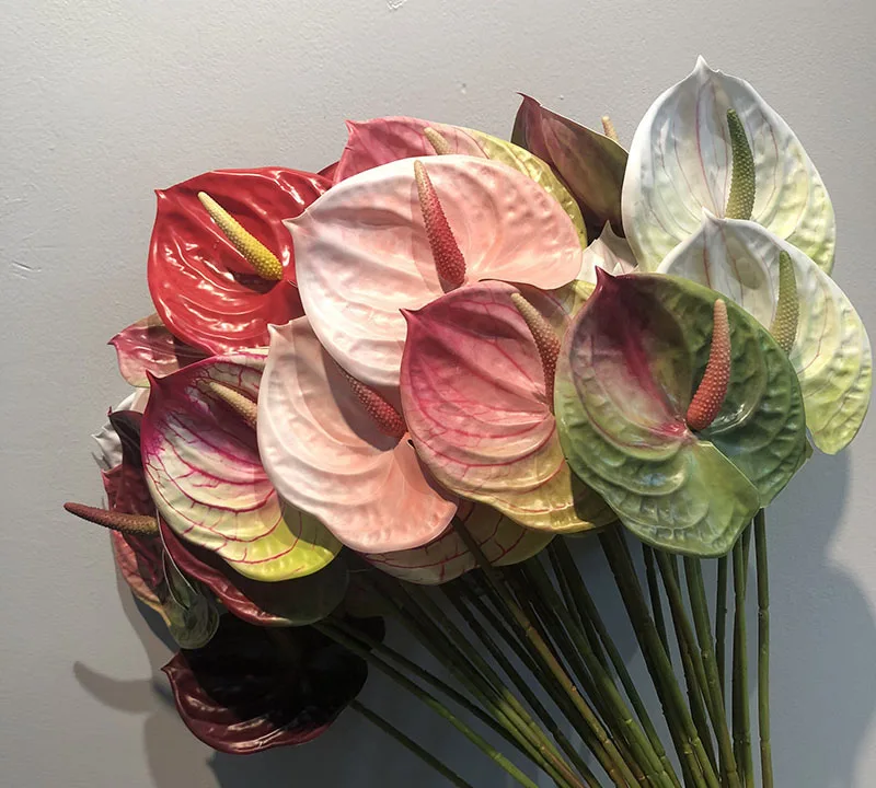 D-AN002 Wholesales Single Artificial Anthuriums Plants 3D print real touch Anthurium For Flowers arrangement Home wedding Decor
