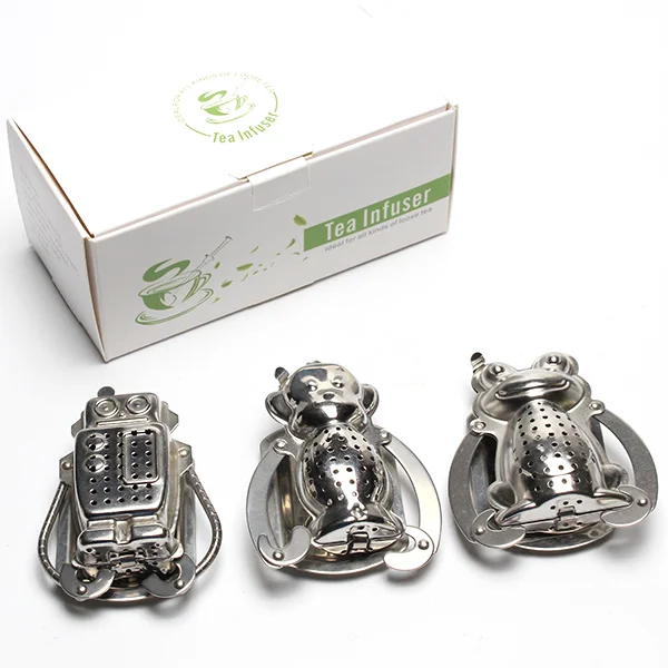 Комплект из 3 предметов из нержавеющей стали робот чайным фильтром лягушка Чай Infuser с принтом «обезьяна» чайное ситечко набор