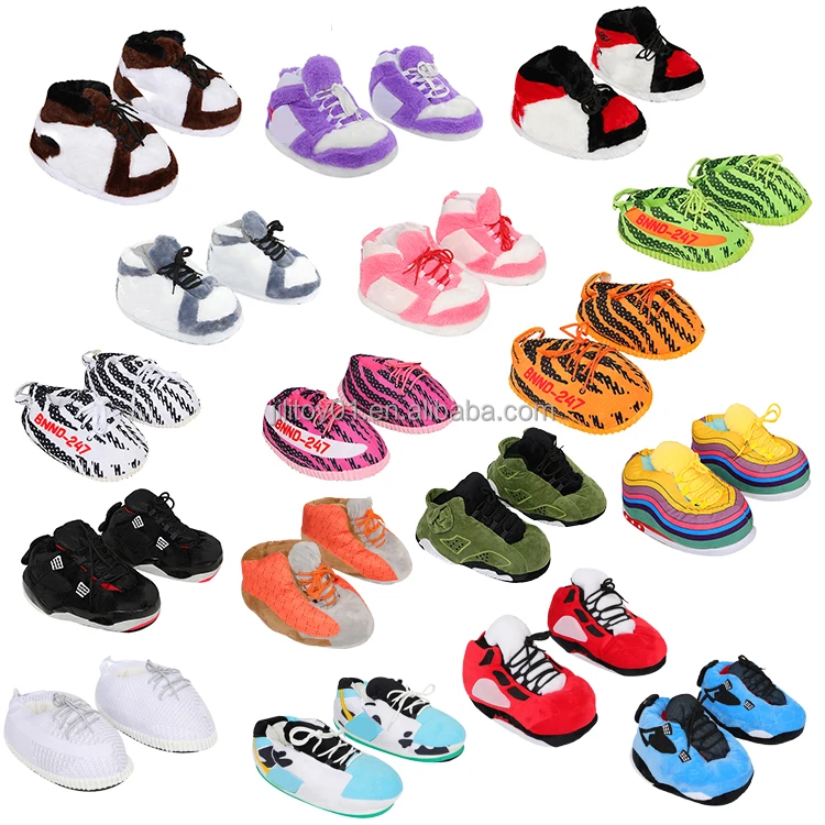 Dropshipping yeezy fashion plush sneaker slippers one size fits all custom plush sneaker slipper women manufacturer
