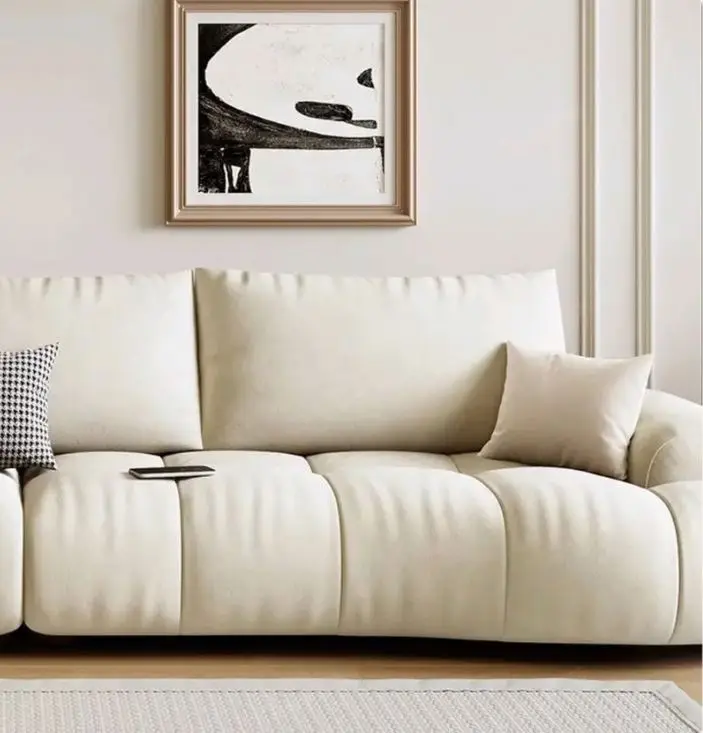 Anti-scratch sofa living room new modern minimalist white cream style curved cat scratch leather sofa