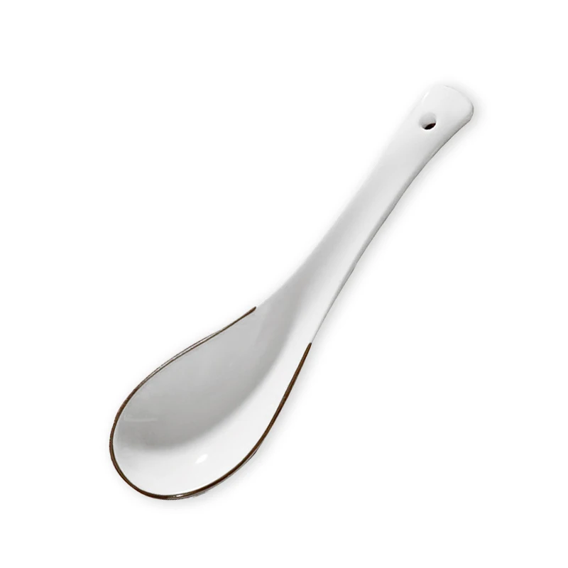 Bulk High Grade Bone China Chinese Soup Spoon With Gold Rim Ceramic Dinner Serving Spoon For Restaurant