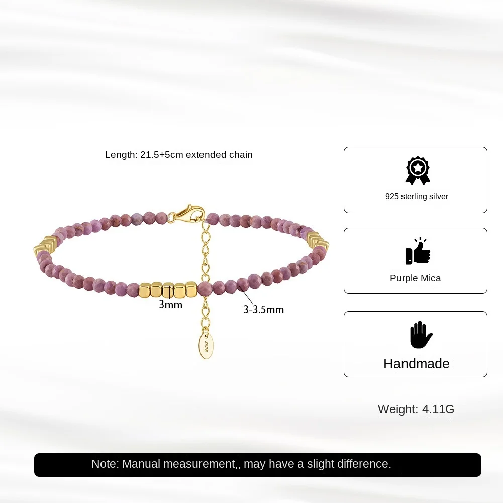 Anklet Purple Mica Stone square Gold Block S925 Sterling Silver Summer Seaside Ornament Factory Batch Anklet