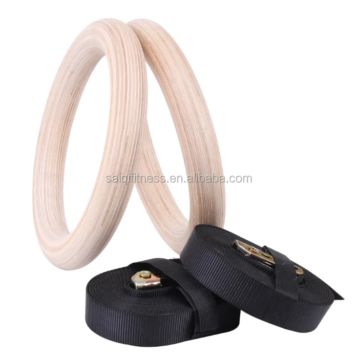 Gym Rings Nylon Strap Cross Fitness Wooden Training Gymnastic Rings