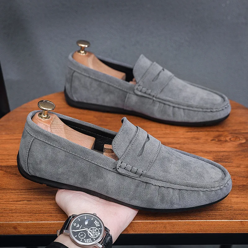 New Men Youth SLIP-ON Dress Bean Shoes PU Velour Leather Summer Spring Half Slipper Flats Loafers Breathable Casual Shoes