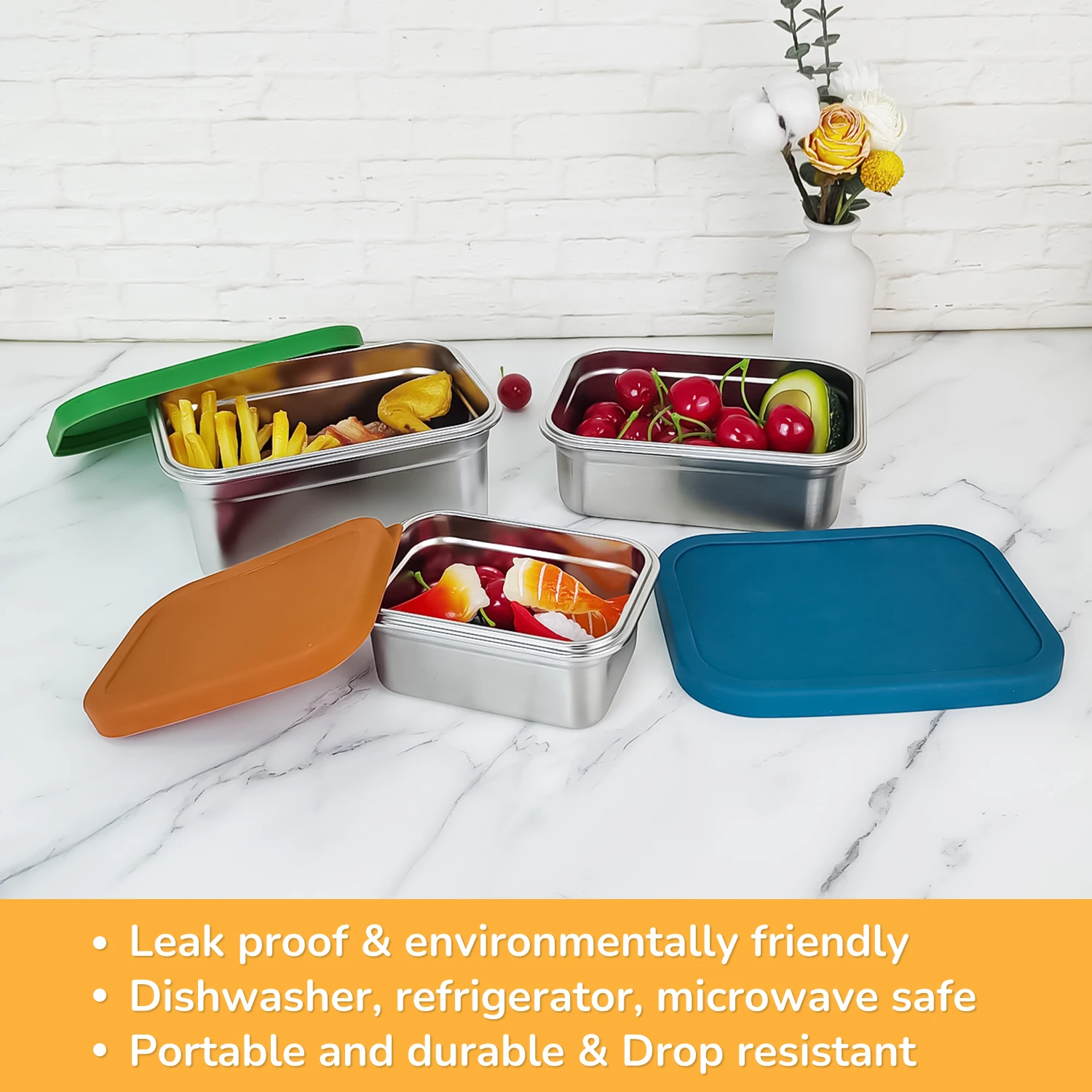 Microwave Stainless Steel Bento Box Adult Lunch Containers with Silicone Lids Lunch Box Kids Perfect for School Dining Out Work