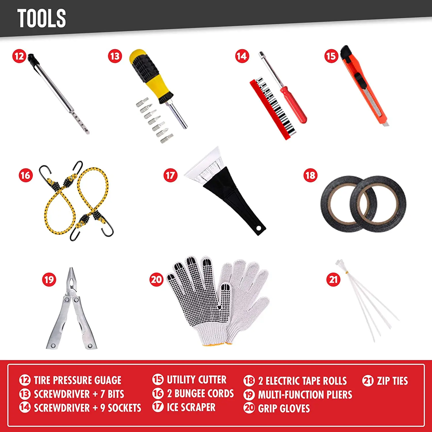 104 Piece Car Safety Kits Roadside Assistance Emergency Kit Waterproof Survival First Aid Safety Kit