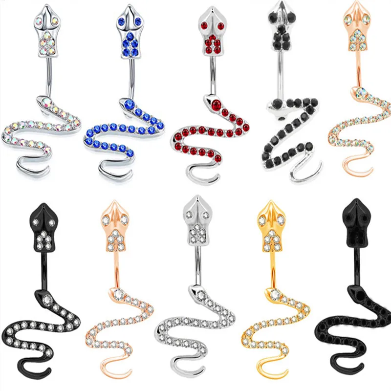 Wholesale 14g Surgical Steel Bar Snake Belly Button Ring Zircon Lady Navel Body Piercing