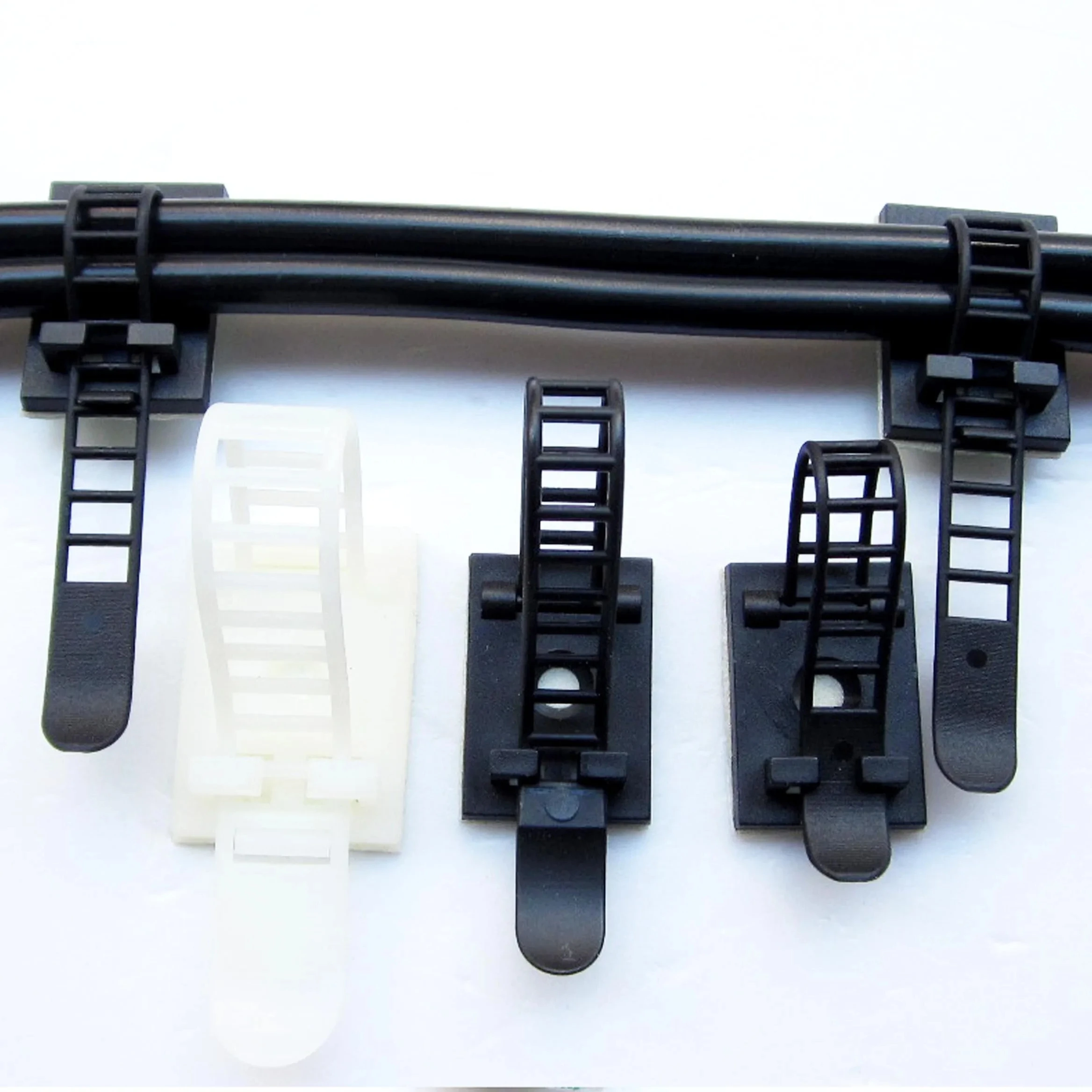 Black White Adjustable Self Adhesive Cable Clamp Clips Wire Cord Power Line Holder Management Organizer Ties Fixer Trim Wrap