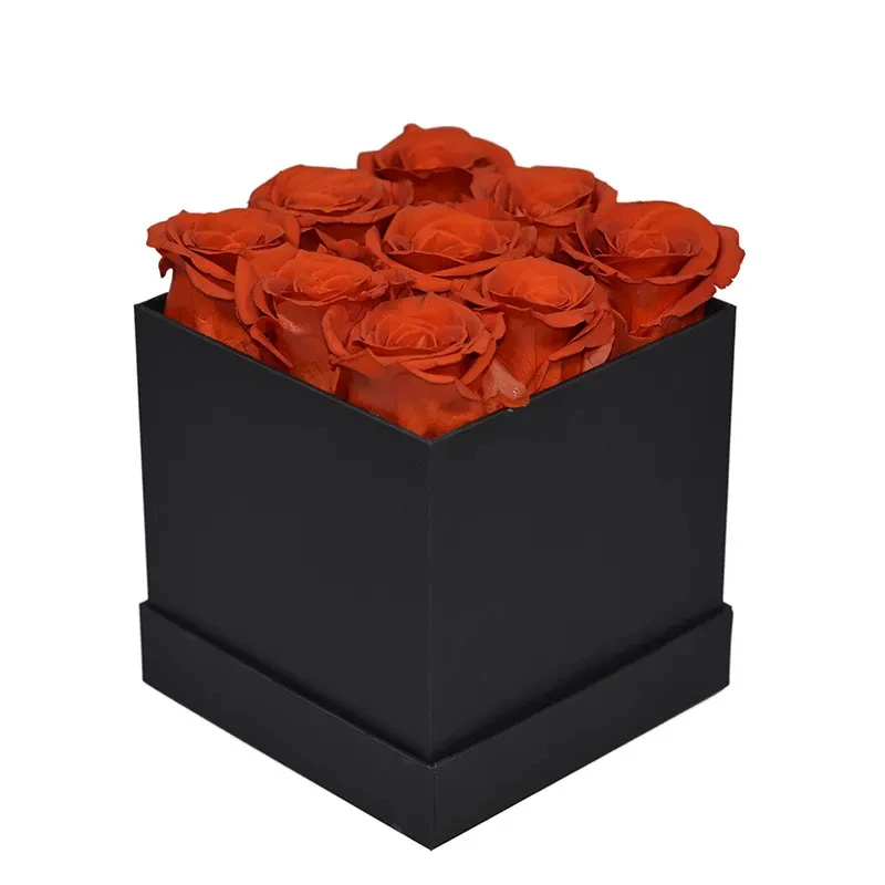 Wholesale handmade perfectione preserved immortal rosas with fragrance 9 yellow infinity roses in square box with factory price