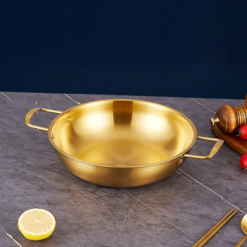 Korean Stainless Steel Ramen Soup Pot Double Ears Golden Seafood Dry Pot
