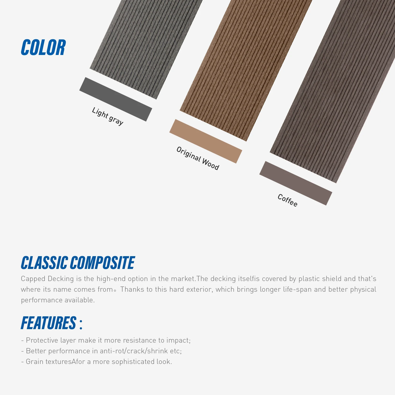 Technology Ecological Light Texture durable hollow core deck board flooring planks panel Fitted  decking plank