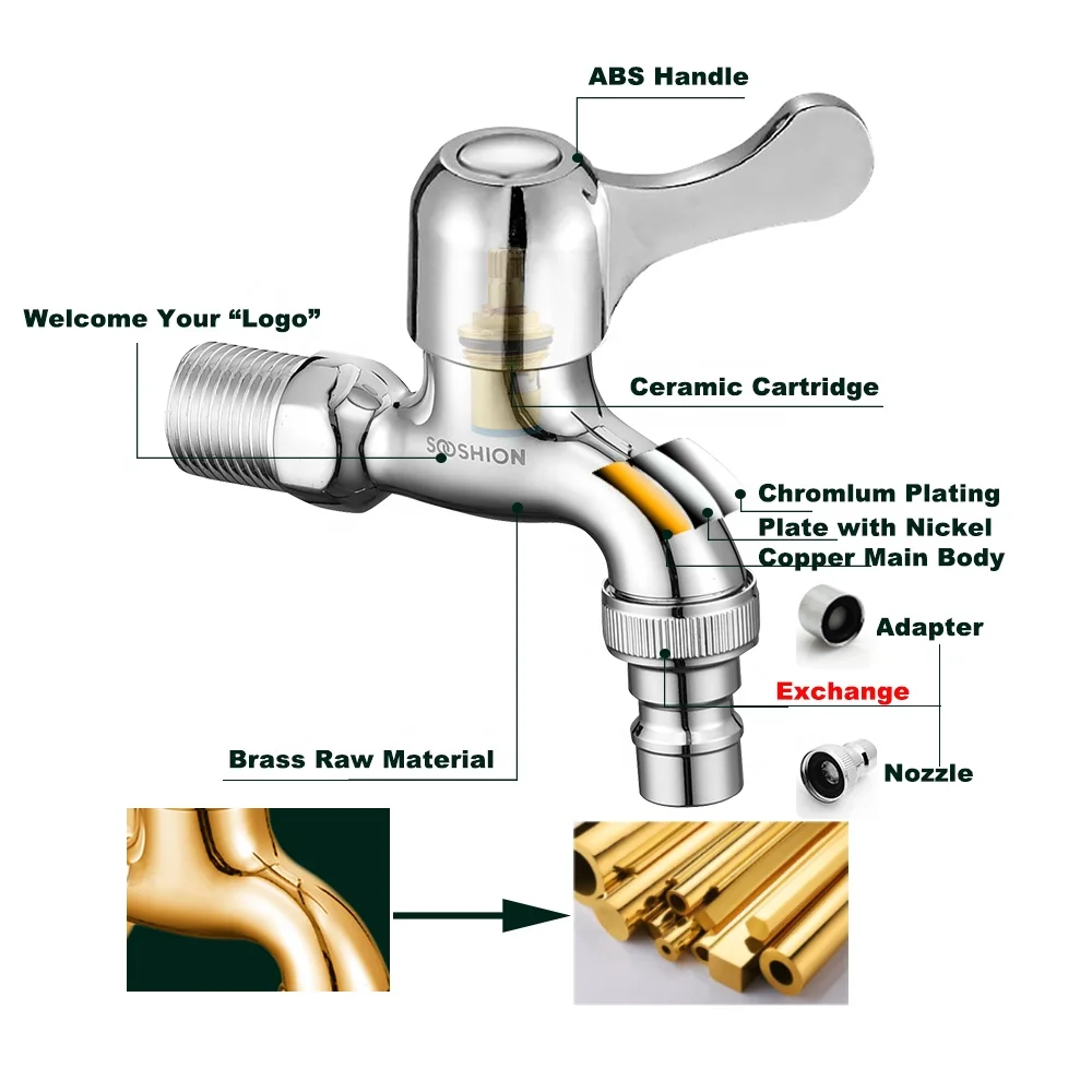 Chromed Single Hole Wall Mounted Washing Machine Water Tap Modern Brass Quick Open Outdoor Garden Bathroom Accessories Bibcock