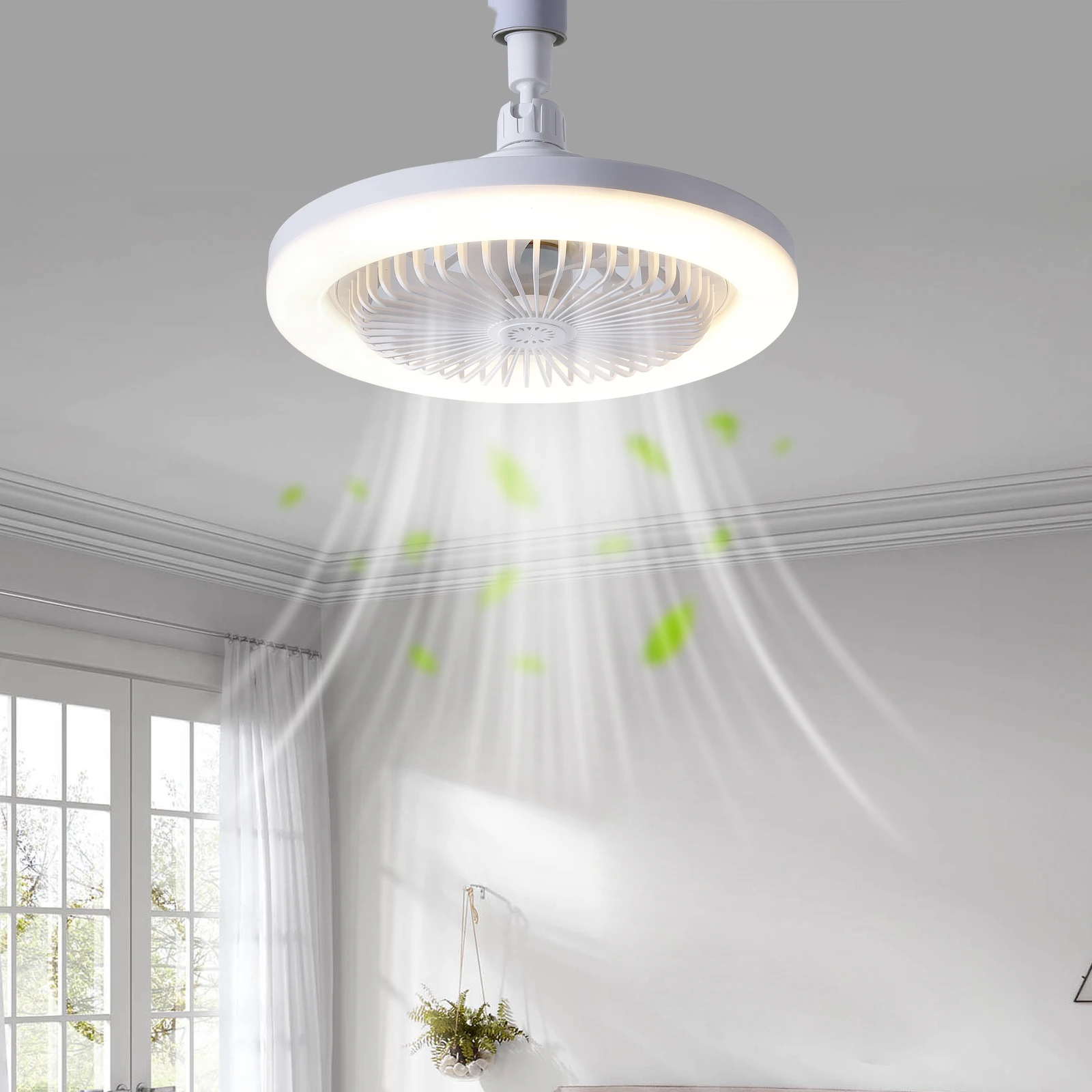 Ceiling Led Fan Light RGB Moving Head Intelligent Dimming E27 Fan Bulb Home Decor 360 Rotating Remote Control Modern Ceiling Fan