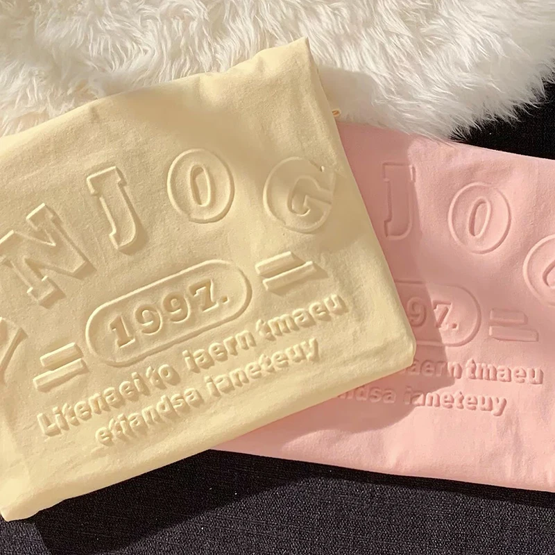 Custom 3D Emboss Printing Cotton Blank T-shirt Oversized T Shirt Men Casual Tshirts with Logo Custom Logo Printed Knitted O-neck