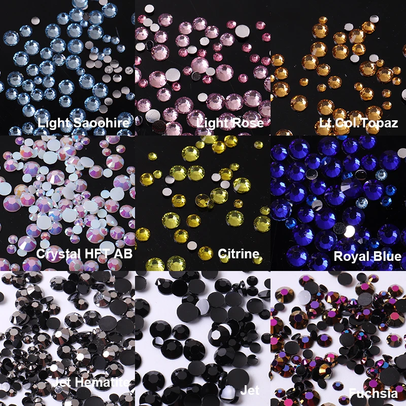 Высококачественный дизайн ногтей стеклянные стразы смешанных цветов с плоским дном Стразы ювелирные изделия для дизайна ногтей блестящие декоративные аксессуары