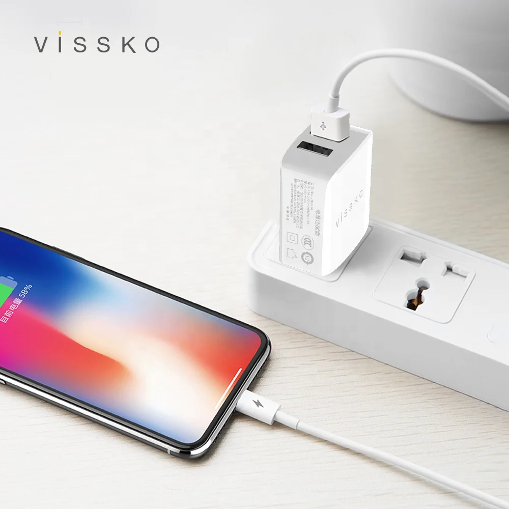 
Vissko 2A dual USB port travel charger compatible with ios and android phone 