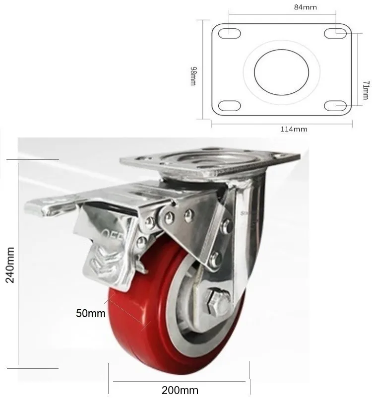 Industrial castor wheel 8 inch 200mm stainless steel swivel caster with double bearing with brake