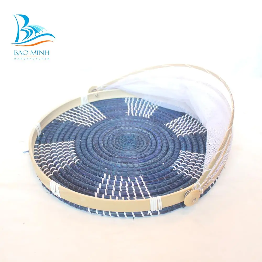 
Round bamboo food cover lid with patterned bottom from Vietnam 