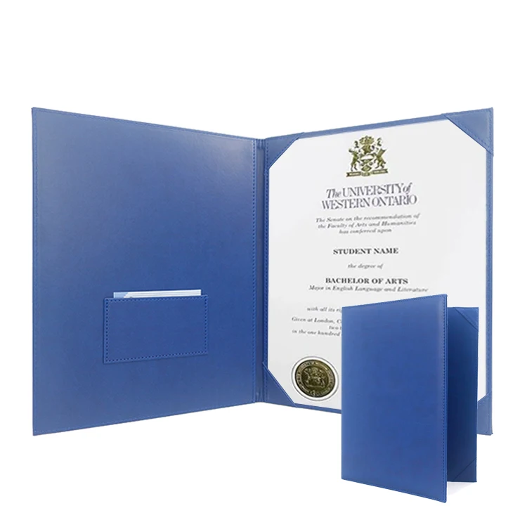 custom A4 graduation certificate cover PU leather diploma holder with business card holder