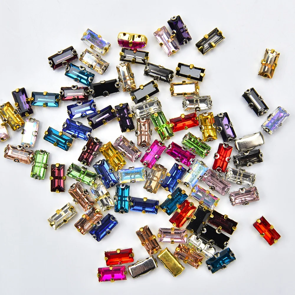 Rectangular Glass Rhinestones For Dress Clothes High Quality Crystal Stone Sew On Claw Diamond Gems Jewelry Making Accessories