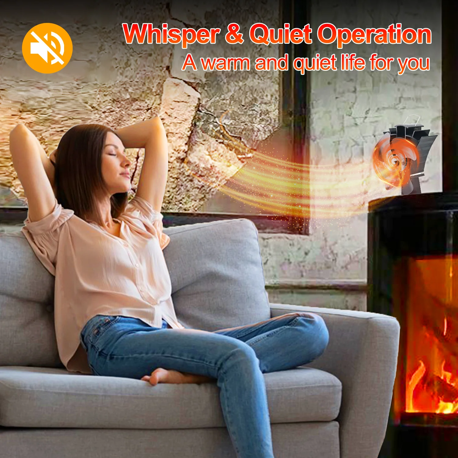 VODA Fireplace Fan Wood Stove Fan Heat Powered 4 Blade High Airflow Stove Fan For Wood Stove