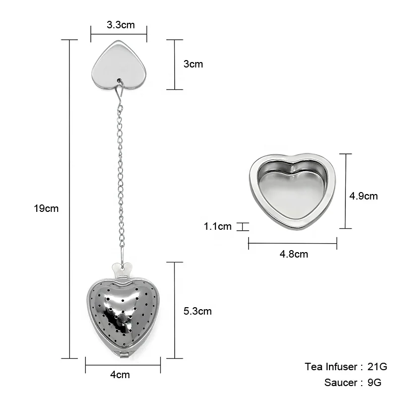 304 stainless steel heart shaped tea ball tea leaf infuser with  holder plate