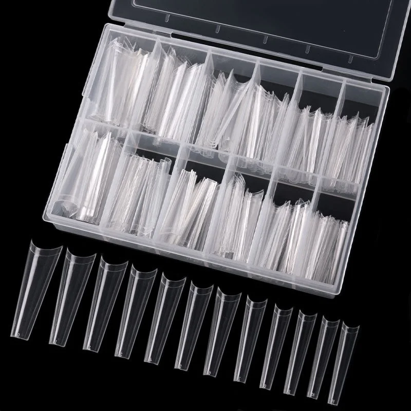  240Pcs Extra Long C Curve Nail Tips Clear UV Gel Salon Ballerina XL XXL Coffin Art